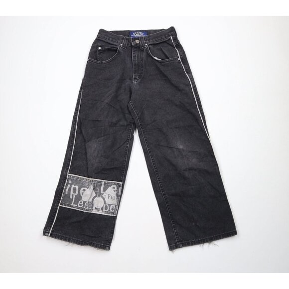 Vintage 90s Lee Pipes Boys Medium Distressed Spell Out Wide Leg Skateboard Jeans